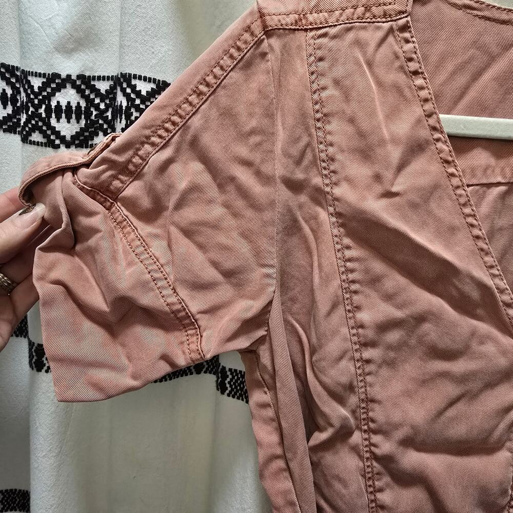 Pilcro and the Letterpress salmon pink tie waist short sleeve mini shift dress S - Picture 3 of 8